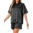 thumbnail image 4 of INSPIRE CHIC Women's Pajamas Set Button Down Notch Collar Short Sleeve with Shorts Set Soft Cozy Lounge Set S Black, 4 of 6