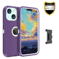 Xhy iPhone 13 Case 6.1", Heavy Duty Hard Shockproof Armor Protector Case Cover with Belt Clip Holster (Purple White)