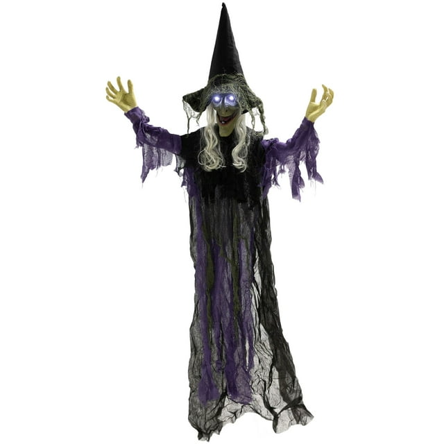 Life Size Halloween Animated Hanging Witch with Glowing LED Eyes, Scary Halloween Decorations, Battery Operated