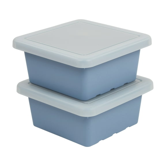 ECR4Kids Stackable Square Bins with Non-Snap Lids, Multipurpose Organization, Powder Blue, 2-Pack
