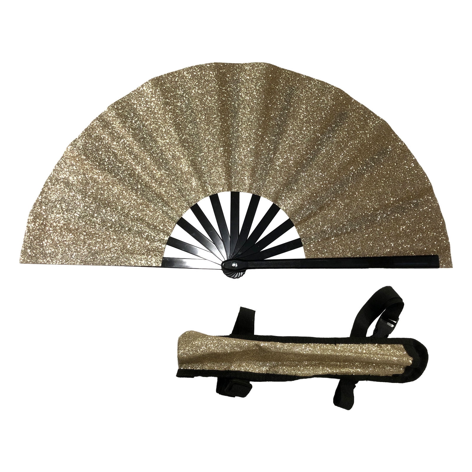CAITS 33cm Glitter Folding Fan with Bag - Kung Fu & Dance