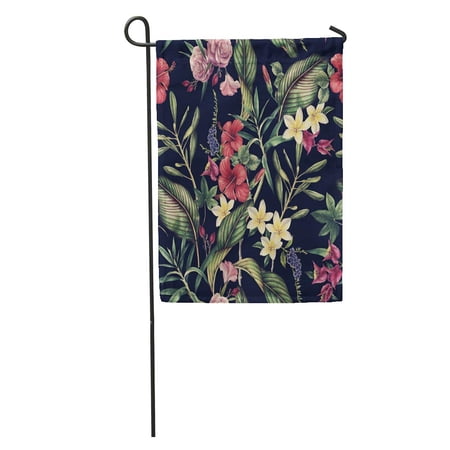 SIDONKU Blue Floral Tropical Flower Pattern Watercolor Abstract Hawaiian Luau Holiday Garden Flag Decorative Flag House Banner 28x40 inch