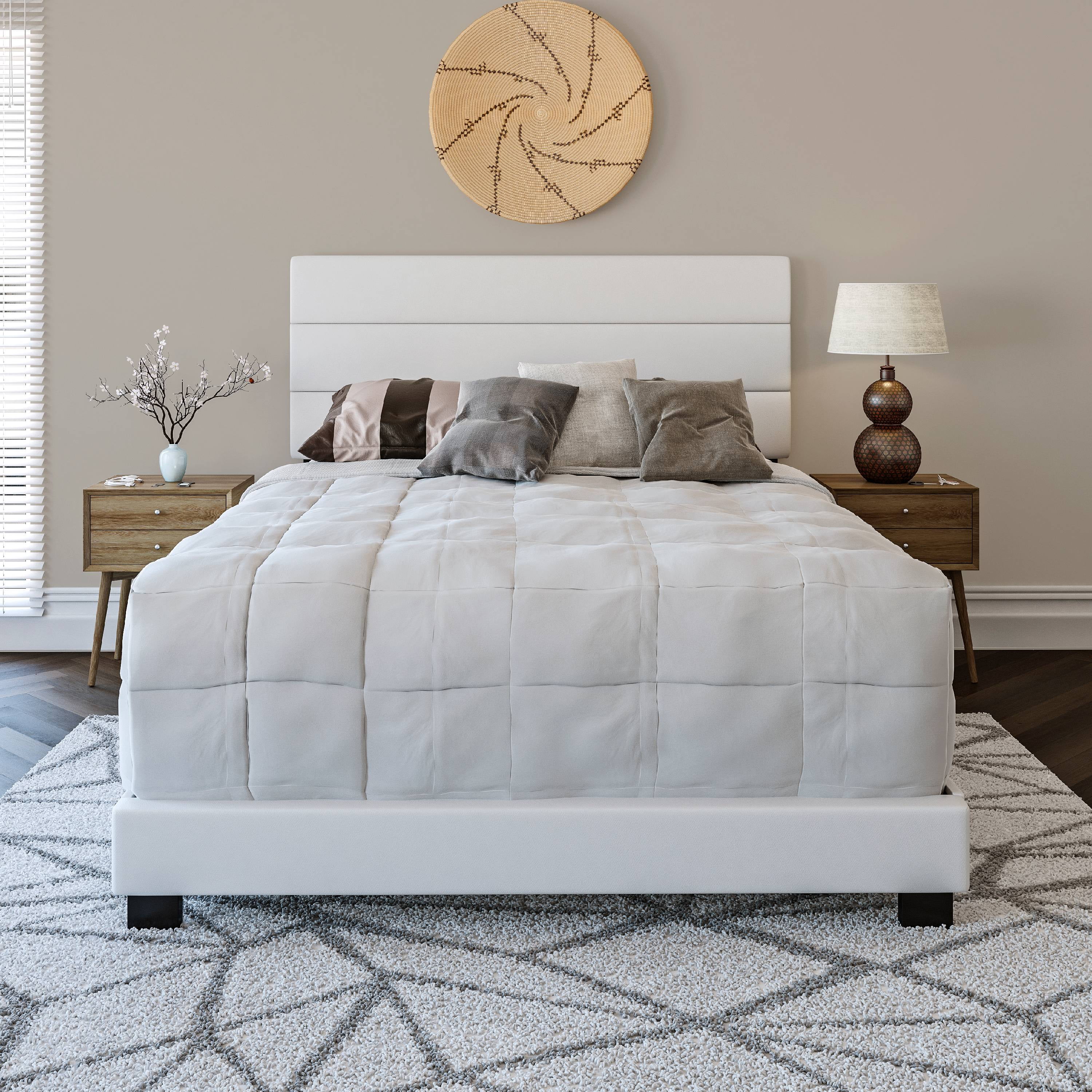 Premier Rapallo Upholstered Faux, White Leather Platform King Bed