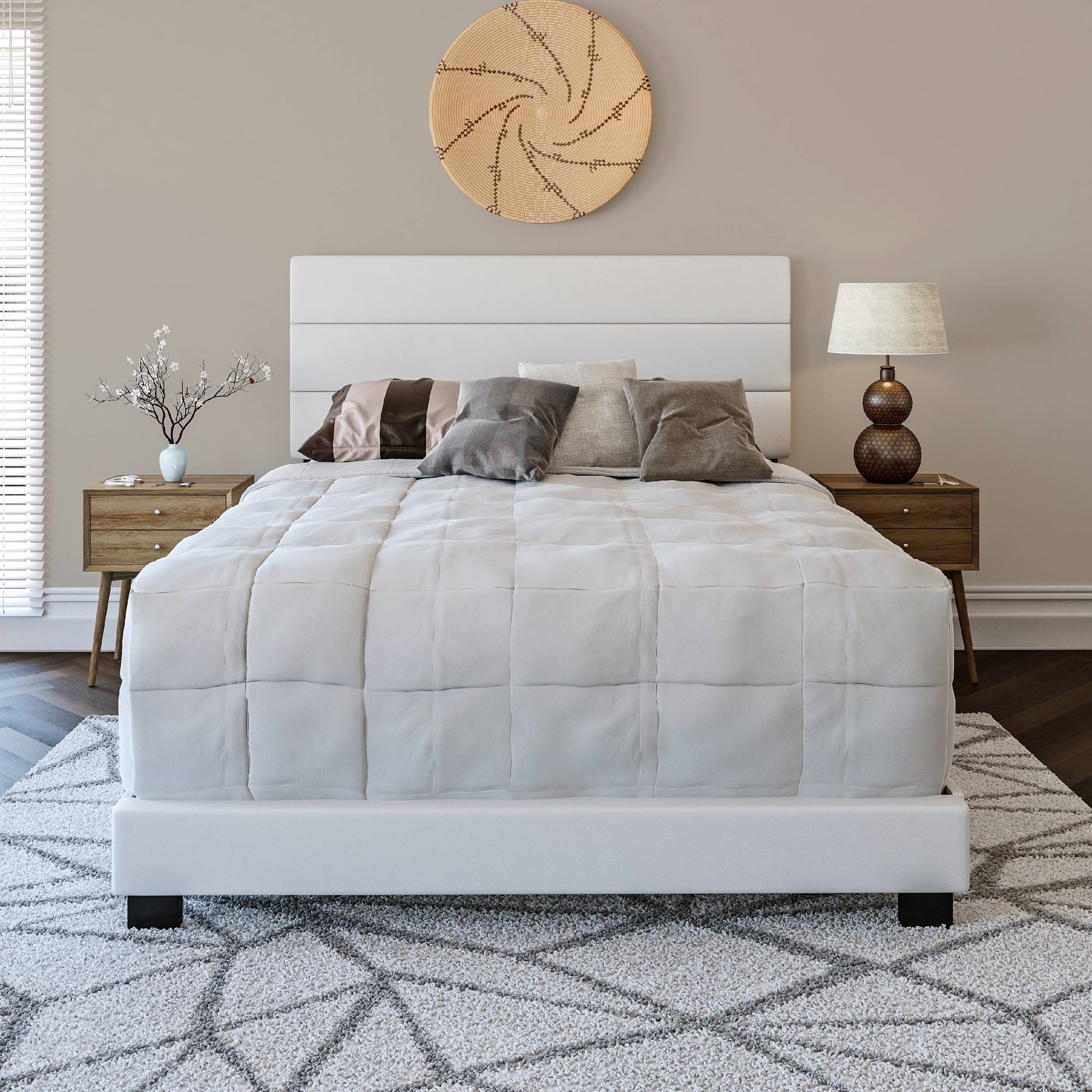 Boyd Sleep Napoli White Faux Leather King Size Fully Upholstered Platform Bed Frame with Adjustable Headboard, Qualified Box Spring or Foundation Required for Use