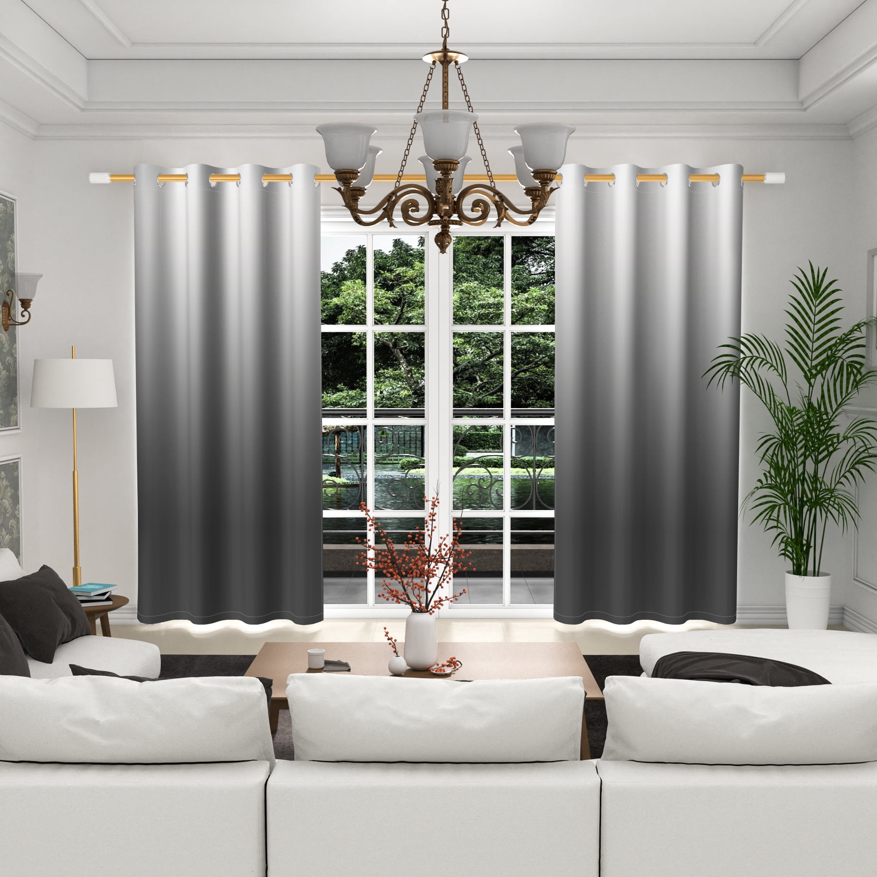 LFEEY Light Blocking Black Ombre Curtains, Room Darkening Window Drapes, Set of 2, 52x63 inches