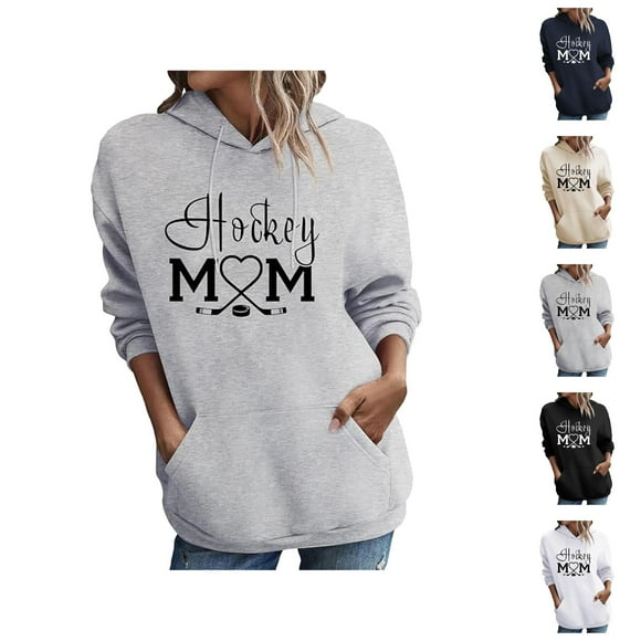 Women'S Hockey Mom Sweatshirt 2026 Fall Winter Casual Long Sleeve Graphic Hoodie Pullover Top Hockey Mom Shirt with Pockets