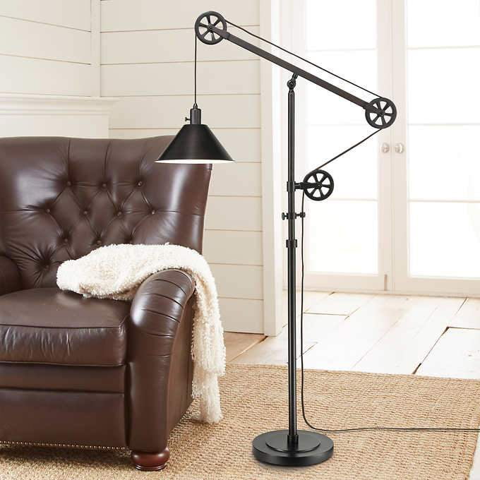 Pulley Floor Lamp With 7 Watt Led Bulb, Bridgeport Torchiere Floor Lamp