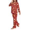 thumbnail image 3 of FOR U DESIGNS Thanksgiving Red Maple Leaf Long Sleeve Button Up Pajama Set Nightwear Sets Button Front Pjs for Women 2PCS Size XS Button Down Jogger Women Sleepwear, 3 of 7