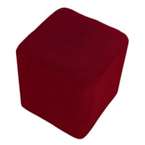 LAMIRO Stretch Ottoman Slipcover Square Footstool Cover Storage Protector Dustproof Red
