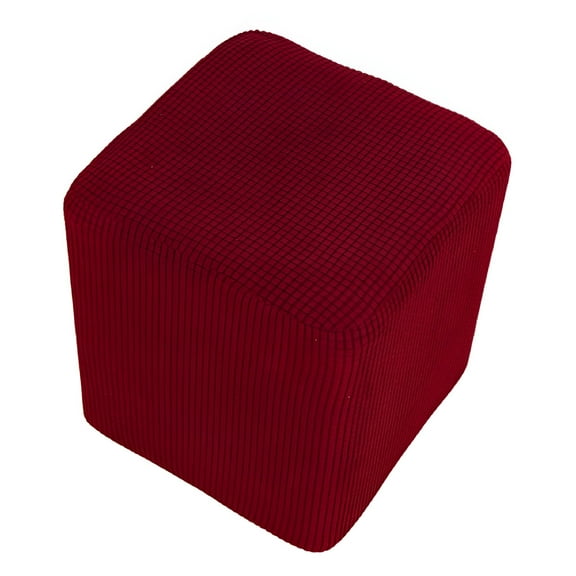 LAMIRO Stretch Ottoman Slipcover Square Footstool Cover Storage Protector Dustproof Red