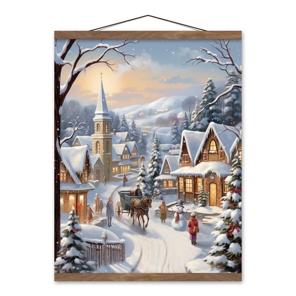 Creative Products Christmas Village Scene 16 x 20 Teak Hanging Canvas