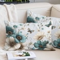 thumbnail image 2 of Teal Tulip Butterfly Throw Pillow Covers, Beige Turquoise Floral Blue Coastal Soft Breathable Pillow Cases with Invisible Zipper, Standard Pillowcases for Couch Bed Sofa Chair 20x26 Inches, 2 of 9