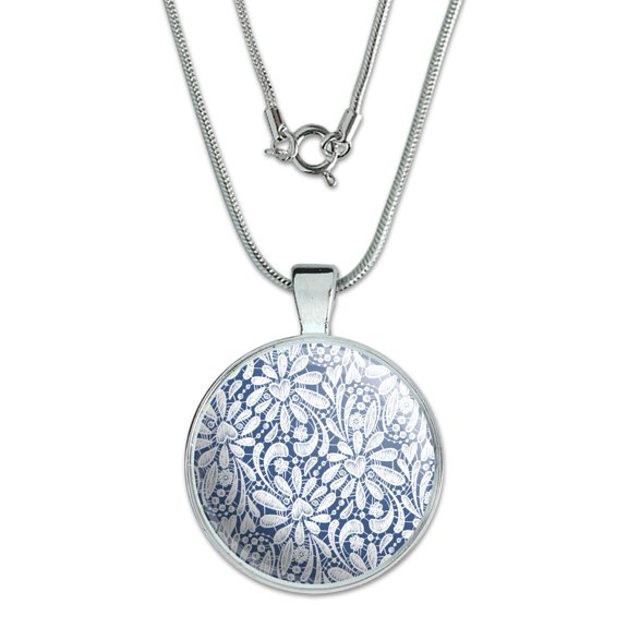 Delicate Hand-Drawn Lace Pattern Hearts 1" Pendant with Sterling Silver Plated Chain