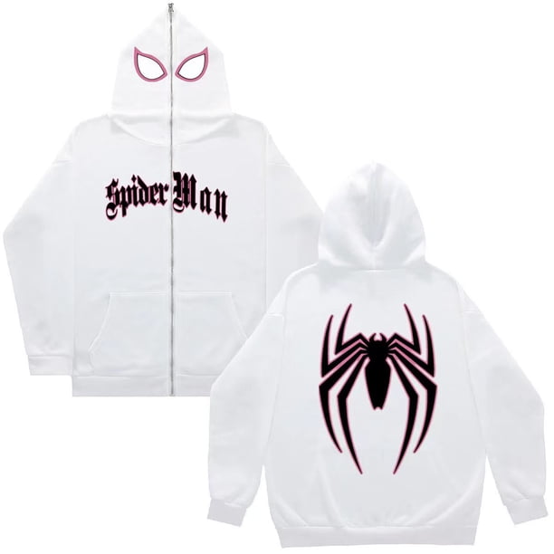 Sudadera con capucha deportiva oscura para hombre y mujer Sudadera con capucha con cremallera y estampado de araña de gran tamaño de pareja gótica Harajuku