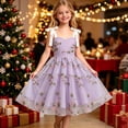 thumbnail image 5 of Girls Tulle Princess Dresses Trendy Embroidery Flower Lace Bow Spaghetti Gown for Pageant Wedding Birthday Party Graduation Dance Prom Purple 8-9 Years, 5 of 6