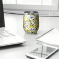 thumbnail image 3 of 12oz Stemless Wine Tumblers Yellow Lemon Fruit Leaves White Pattern Vacuum Insulated Stainless Steel Travel Tumbler Cups Mug with Lid and Straw for Champaign,Cocktail,Beer with Cleaning Brush, 3 of 5
