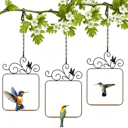 BESTSKY Hummingbird Swings and Perches Metal Frame with Wooden Dowel,3Pcs Outdoor Bird Swing and Perch for Garden Patio Backyard Hanging,Wild Bird Accessories