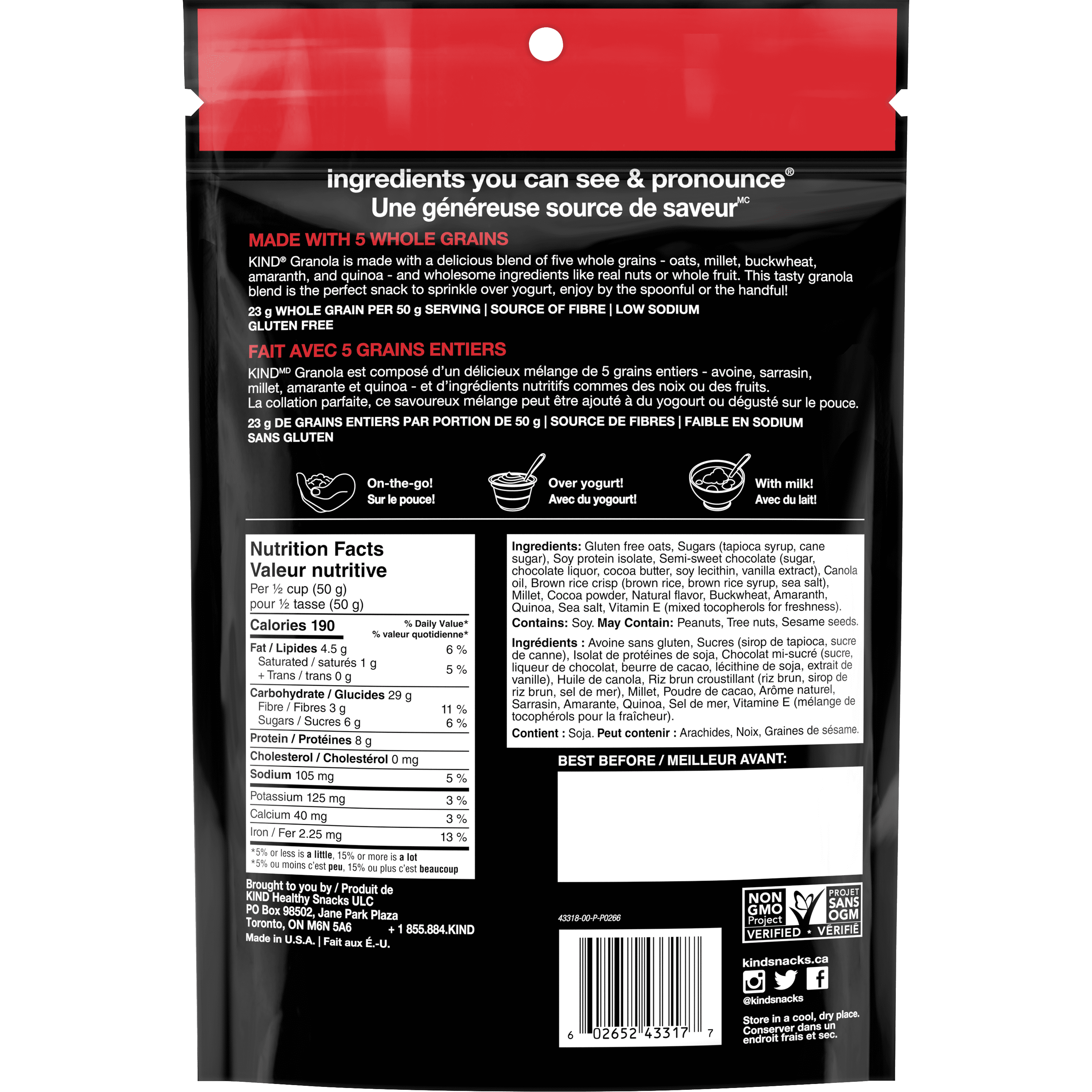 KIND Oats & Dark Chocolate Granola, 312g Bag, KIND Granola Dark Chocolate