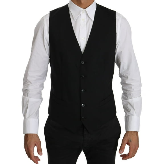 Dolce  Gabbana Black Waistcoat Formal Gilet Dress Wool Vest