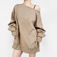 thumbnail image 2 of off The Shoulder Sweatshirt, Yigetop Women's Fashion Solid Color Sweatshirt Casual Long Sleeve Oversized Fall Pullover Sweatshirts Over The Shoulder Sweater Khaki S, 2 of 4