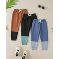thumbnail image 3 of Infant Boys Clothes 3 Pack Baby Boy Pants 3 6 12 18 24 Months Toddler Boy Sweatpants Color-blocked 2T 3T Infant Boys Pants Brown Black Blue, 3 of 7