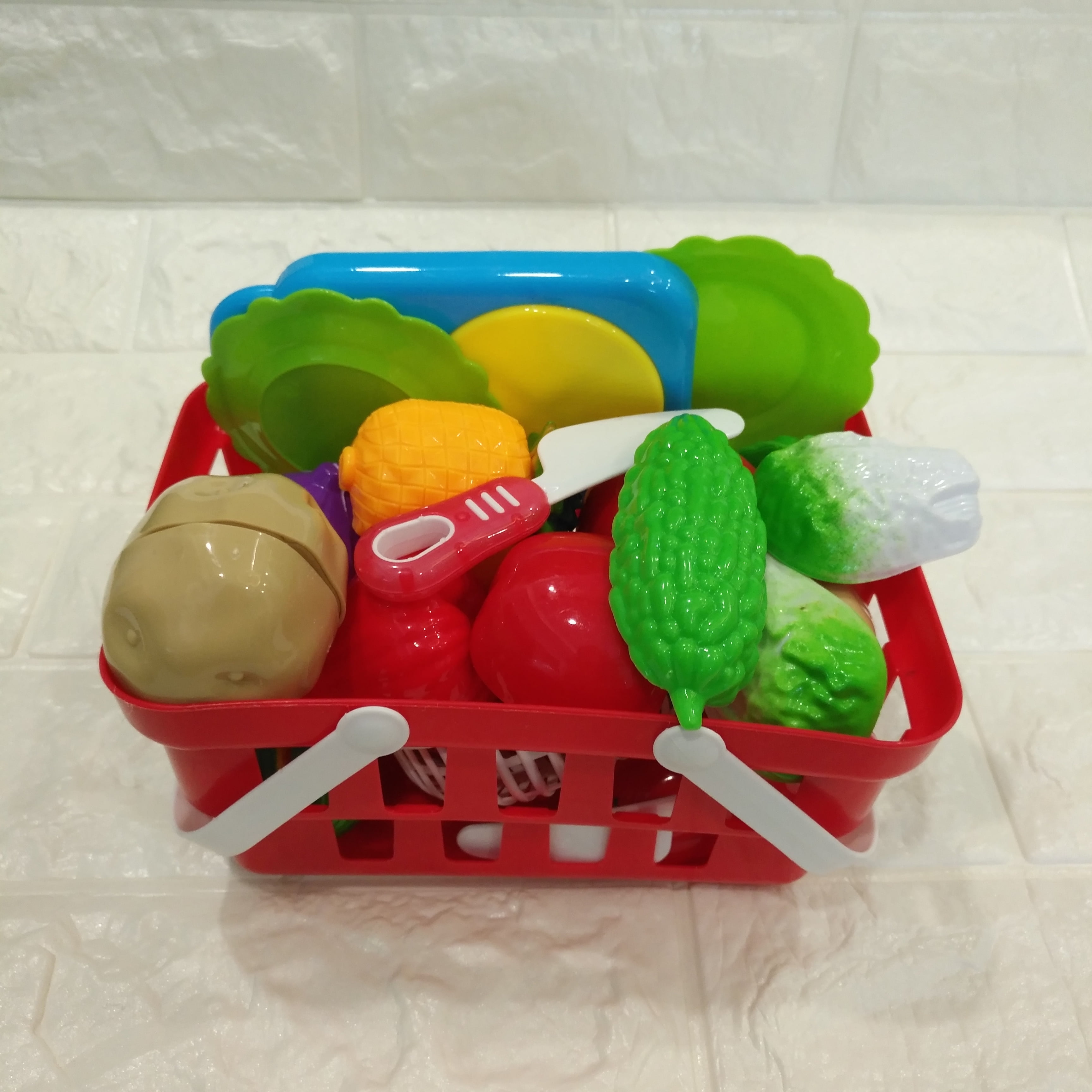 Kimicare Kitchen Toys Fun Cutting Fruits Vegetables Pretend Food Playset for Age 