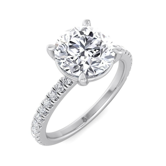 Cyprus - Moissanite Round Cut Lab Diamond Engagement Ring with Sidestones