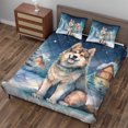 thumbnail image 3 of Hello Winter Alaskan Malamute Welcome Snowy Night Watercolor Vintage Quilt Bedding Set Alaska Mal Dog Lovers Gifts 1 Blanket Bed Cover 2 Pillowcases - 01011, 3 of 5