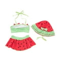thumbnail image 2 of Bilo Baby Toddler Girls Lovely Tie Bikini Swimsuit and Hat 3pcs Set Beach Bathing Suit Swimwear (Watermelon Red, 1-2 Years), 2 of 5