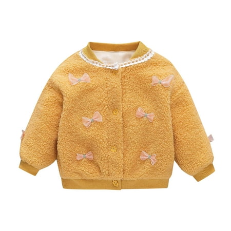

Kids Coats Long Sleeve Fleece Bowknot Warm Winter Outer Outwear Girls Jacket