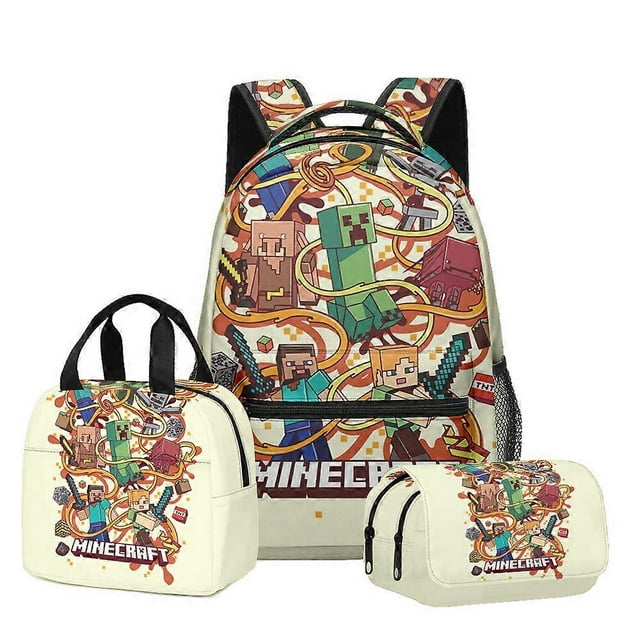 Minecraft Backpack Set for Students with Double Layer Pencil Case and Lunch Bag, 24 Styles, Waterproof School Supplies