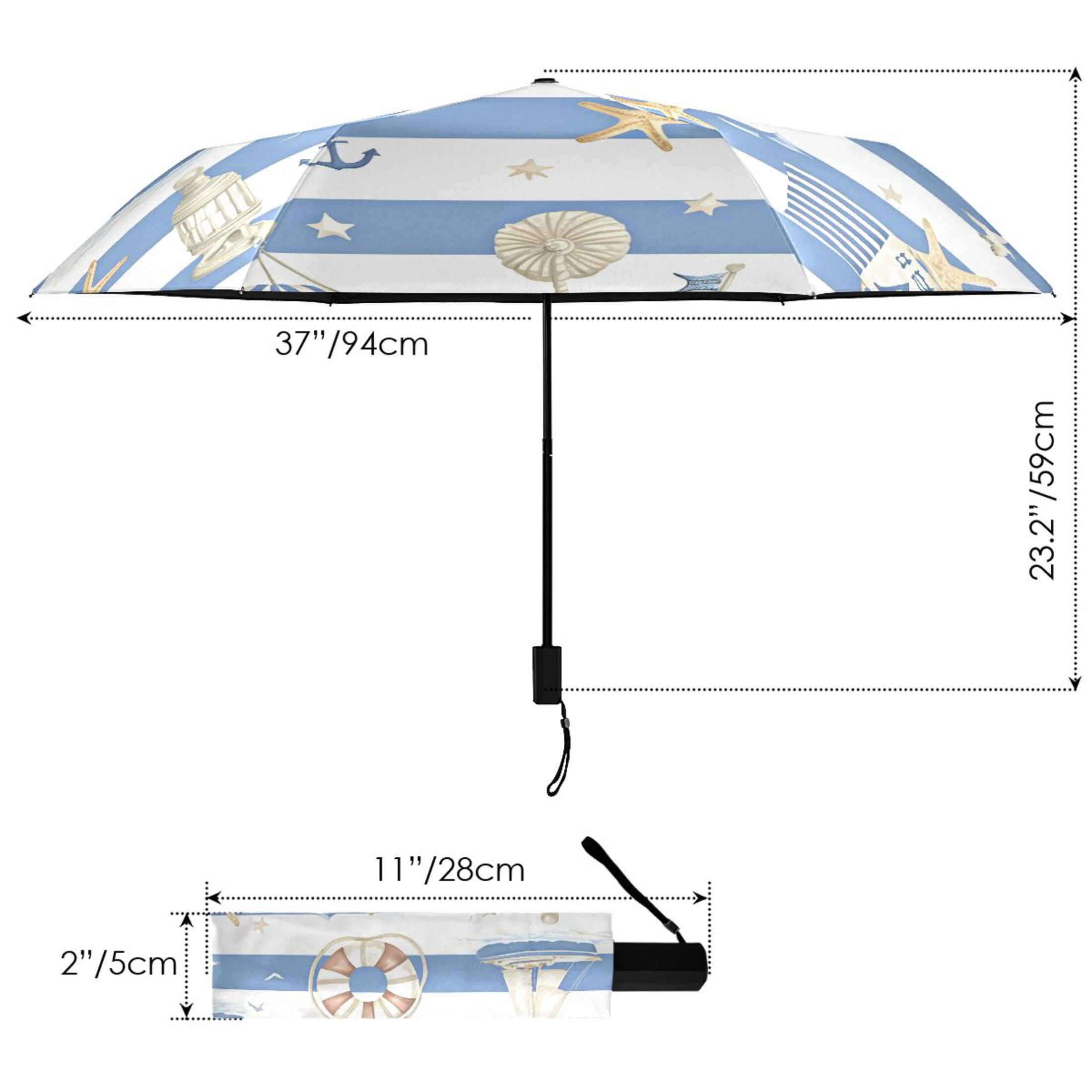 ALAZA Starfish Sailboat UPF 50+ Compact Folding Umbrella for Rain Travel Umbrella Packable