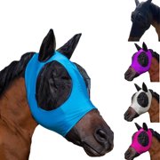 Horse Fly Mask With Ears Breathable Mesh Horse Mask With Hook And Loop Fasteners Smooth Stretchy Horse Protection Masks-Blue