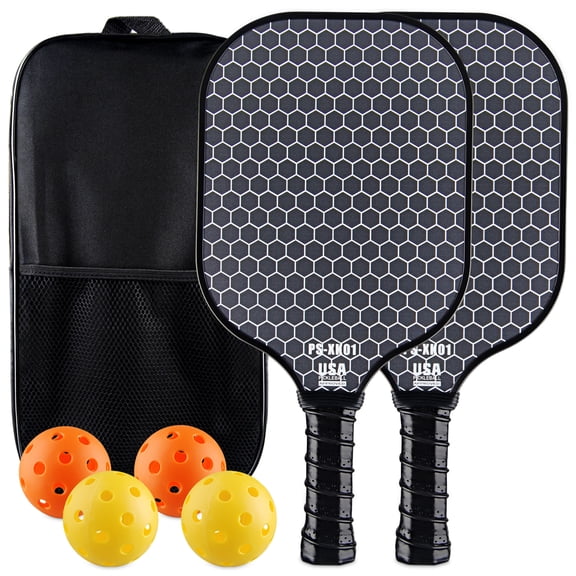 Zacenei Pickleball Paddles Set of 2,Fiberglass Pickle Ball Paddle,Lightweight Pickleball Rackets 2Pack for Adult Teenager w/ Balls,Bag,Professional Equipment for Beginners Intermediate,Black