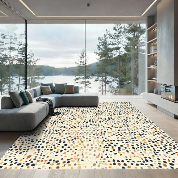 ODIKA 4'x6' Machine Washable Non-Slip Area Rug, Abstract Navy Blue High Traffic Rug, Blue, 1088831