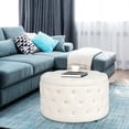 thumbnail image 6 of Homebeez Round Storage Ottoman Button Tufted Footrest Stool Coffee Table Children Sofa Stool,White, 6 of 8