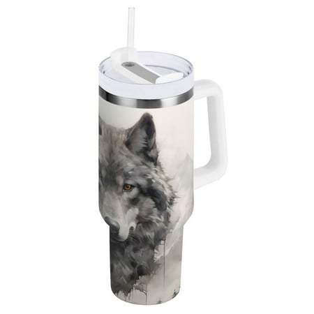 

JSTEL Wolves Mountain 30 oz Tumbler Stainless Steel Water Bottle Vacuum Insulated Cup with Straw Lid & Handle For Travel Car Cup Holder