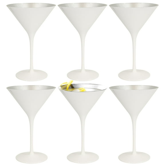 Stolzle 6pk Glisten 8.5oz Cocktail Drink Martini Glass Set, Glossy White Metallic, Dishwasher Safe
