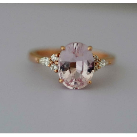 HeartsAndYou 3.15ct Natural Morganite Diamond Solitaire Ring 14k SOLID Rose Gold with Accents