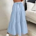 thumbnail image 3 of Women's Ruffle Tiered Maxi Skirt, Drawstring Elastic Waisted A-Line Solid Color Long Boho Skirts Casual Skirt Light Blue XXL, 3 of 6
