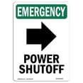 thumbnail image 1 of SignMission OS-EM-A-1014-V-10526 10 x 14 in. OSHA Emergency Sign - Power Shutoff Right Arrow with Symbol, 1 of 1