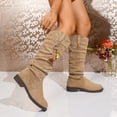 thumbnail image 5 of Boho Ethnic Slouchy Knee High Boots for Women 2025 Fringe Suede Slouch Low Heel Wide Calf Tall Boots Khaki Size 9.5, 5 of 7