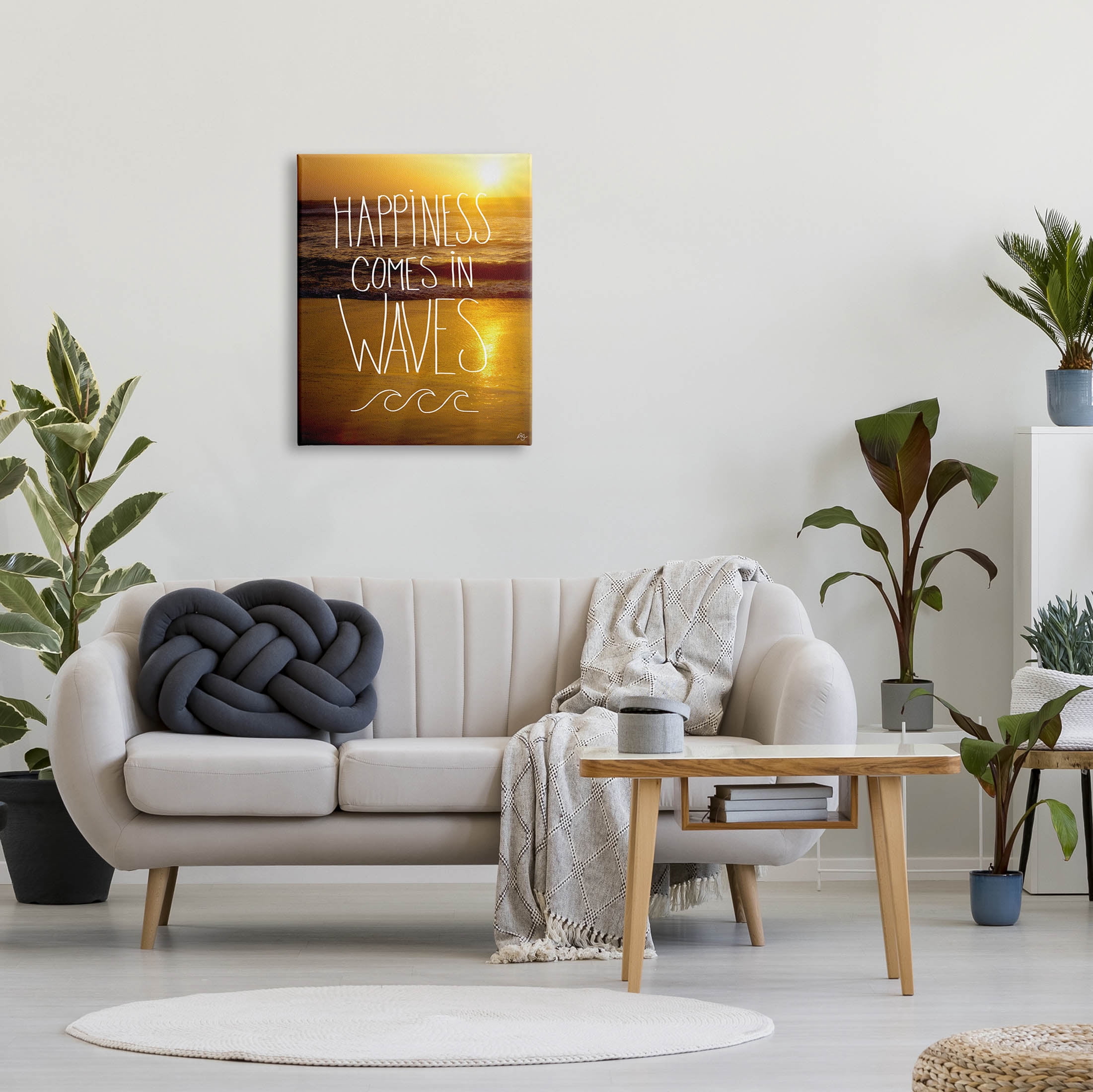 Stupell Industries Happiness Comes In Waves Phrase Graphic Art Gallery Wrapped Canvas Print Wall Art, Design by K. Kaufman