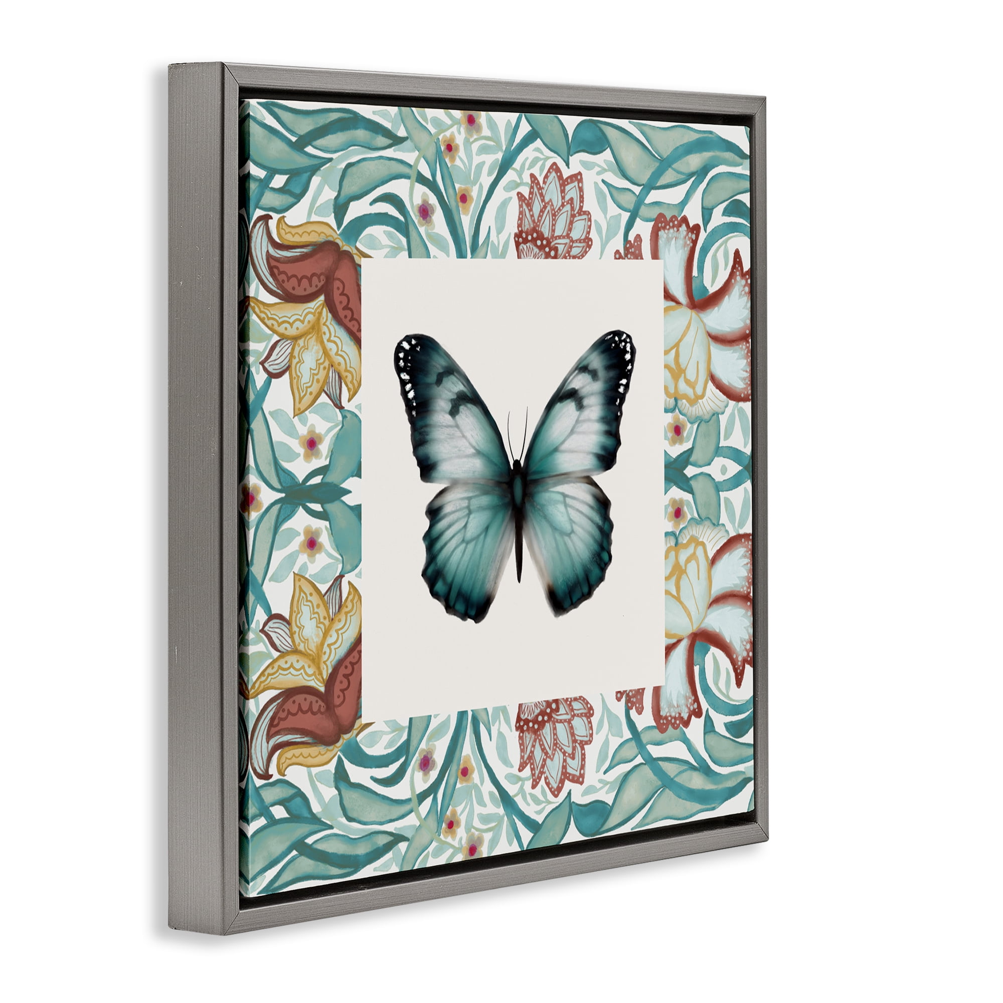 Stupell Industries Blue Toned Baroque Butterfly Gray Framed Floater Canvas Wall Art, design by Elizabeth Medley