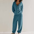 thumbnail image 6 of Womens 2 Piece Outfits Knit Sweater Sets Oversized Button Down Cardigan Pants Loungewear Solid Color Lounge Suit (Blue L), 6 of 6