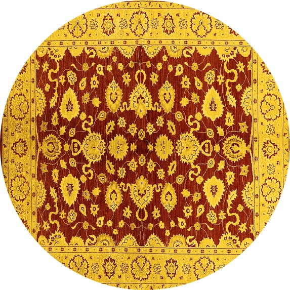 Ahgly Company Indoor Round Oriental Yellow Traditional Area Rugs, 8' Round