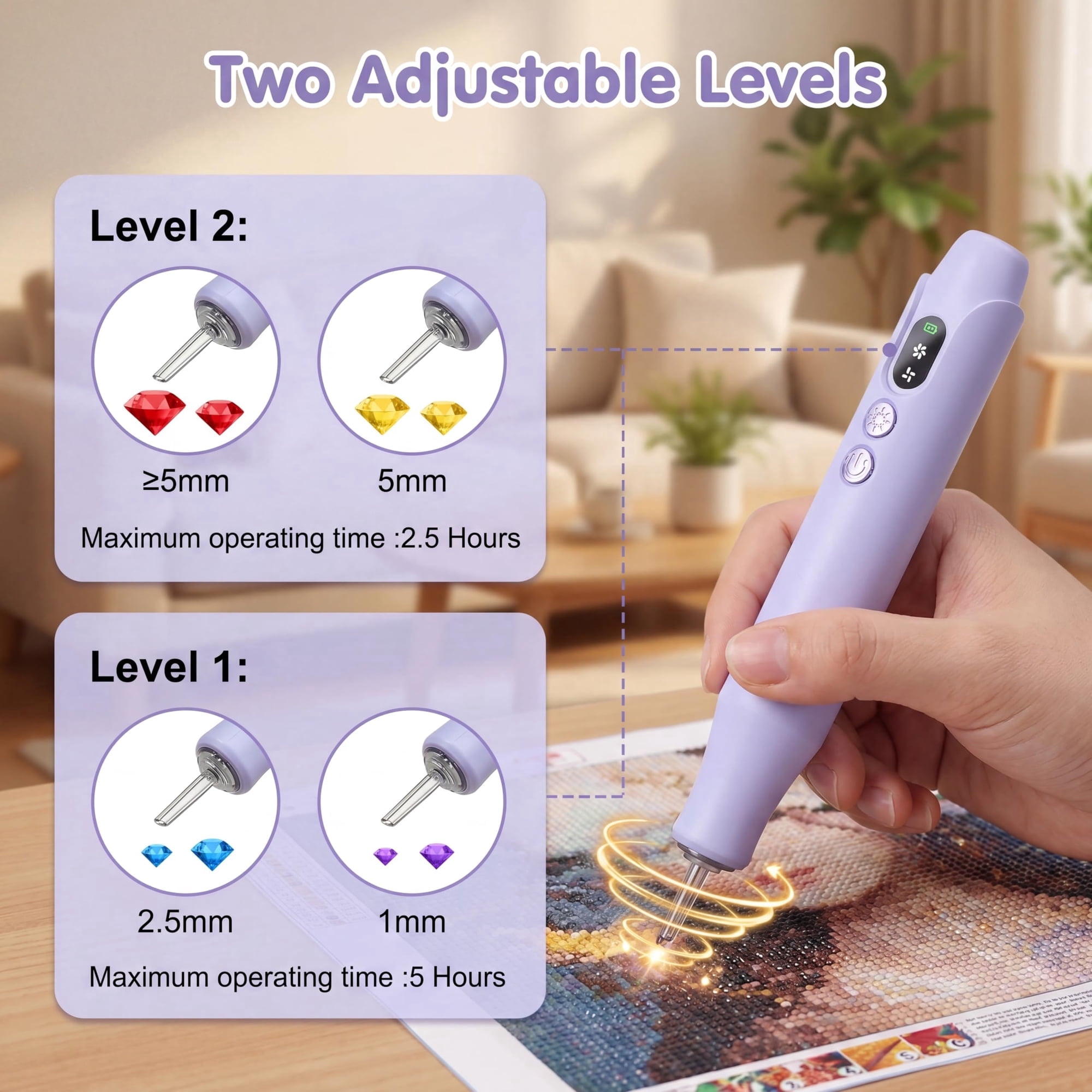 Wiher Diamond Art Pens, Electric Vacuum Diamond Painting Pen no Wax Needed, Dual-Speed Adjustment, Diamond Art Accessory for DIY Diamond Painting, Gift for Diamond Art Fan, Purple