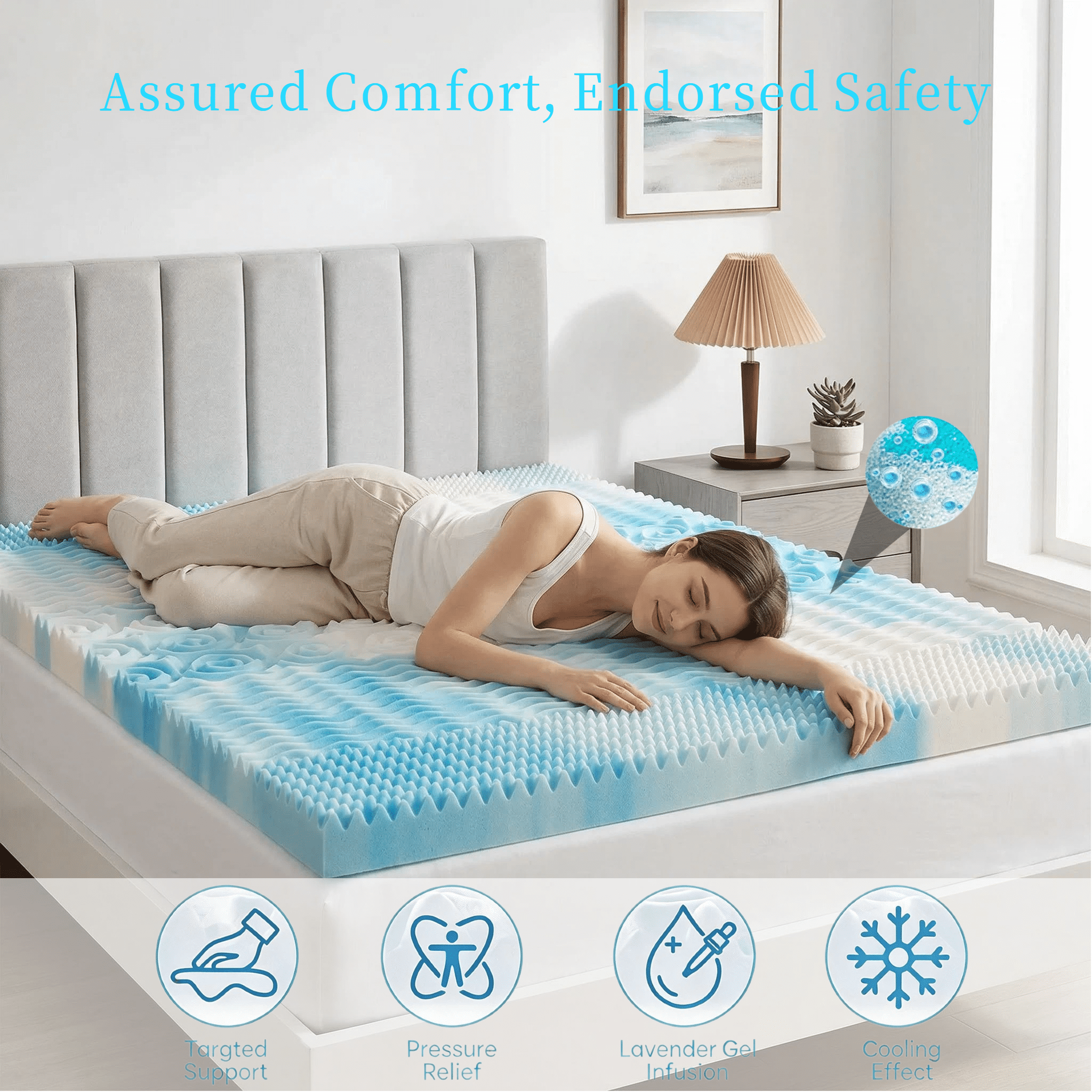 LIFERECORD Twin Mattress Topper 2", Cooling Gel Memory Foam Pad with 5-Zone Pressure Relief, Dual-Sided Firm & Soft Bed Topper for Back Pain
