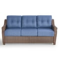 thumbnail image 3 of POCASSY 74.8" Wide Outdoor Sofa with 6" Thick Seat Cushion, Patio Furniture Sofa with Brown Wicker Round Rattan Deep Seat High Back Wicker Patio Couch for Porch in Blue Cushion, 3 of 10