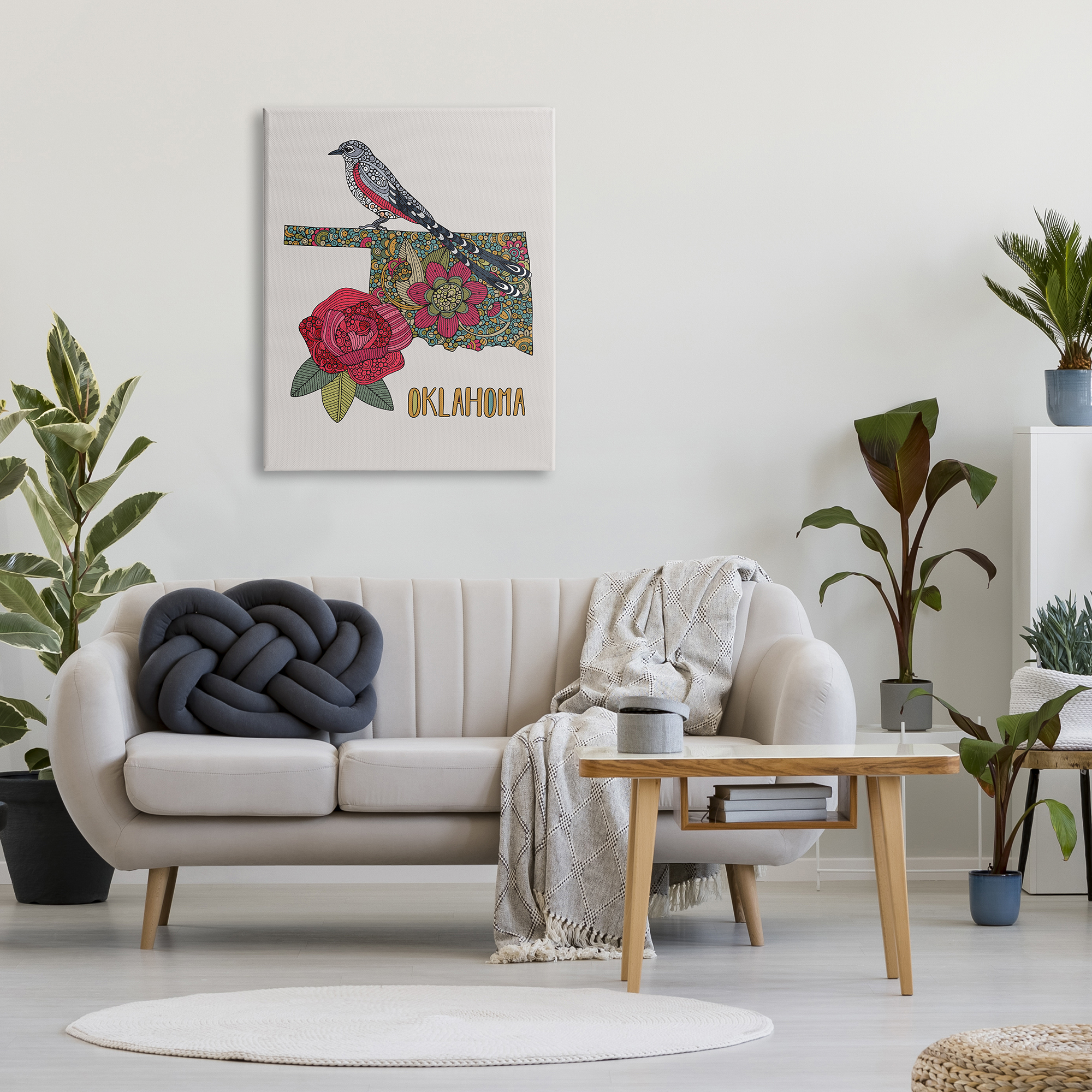 Stupell Industries Oklahoma State Bird & Flower Detailed Floral Pattern Graphic Art Gallery Wrapped Canvas Print Wall Art, Design by Valentina Harper